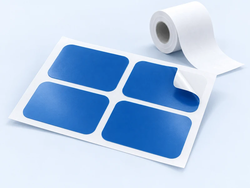 Concept illustration of adhesive die-cut parts, not a product photograph